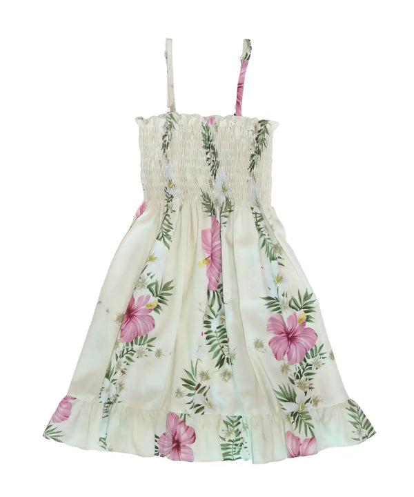 Hibiscus Leis Girls Hawaiian Smock Dress with Ruffle