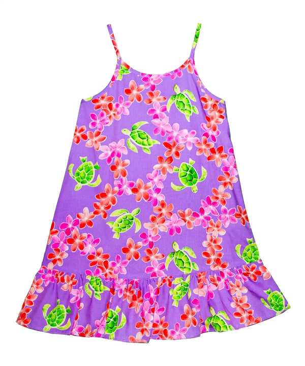 Plumeria Honu Girls Sundress with Ruffle Hem
