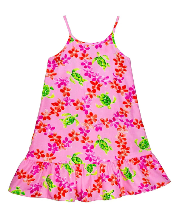 Plumeria Honu Girls Sundress with Ruffle Hem