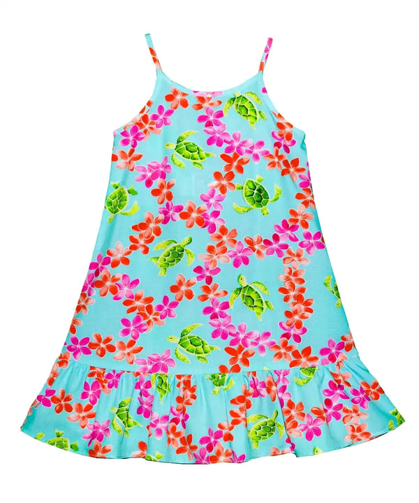 Plumeria Honu Girls Sundress with Ruffle Hem