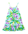 Girls Sundress with Ruffle Hem Plumeria Garland Blue