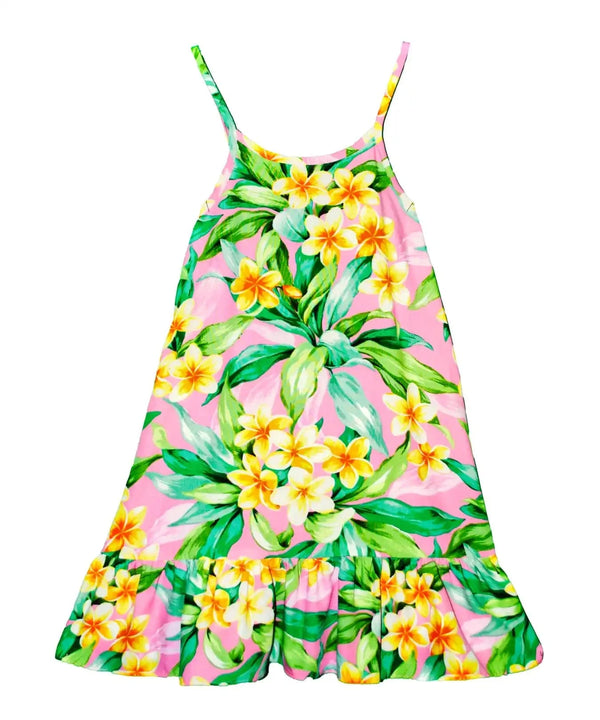Girls Sundress with Ruffle Hem Plumeria Garland Pink