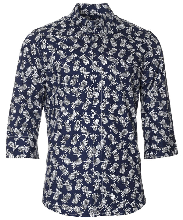 3/4 Sleeves Royal Pineapples Hawaiian Shirt Navy