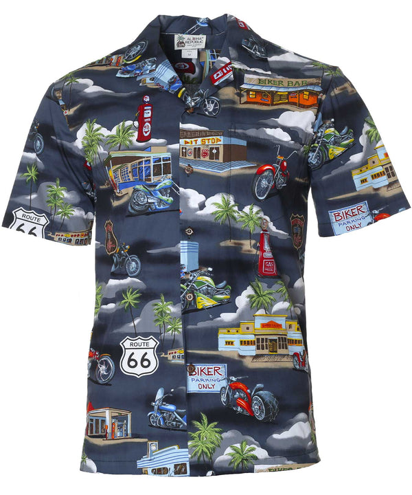 Biker's Route 66 Authentic Hawaiian Motorcycles Shirt Black