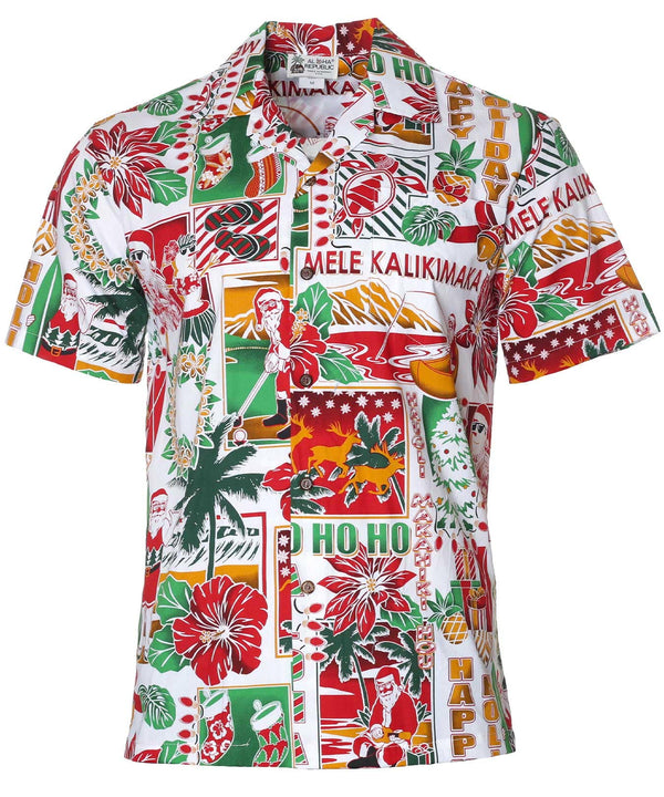 HoHo Mele Kalikimaka Christmas Aloha Shirt White
