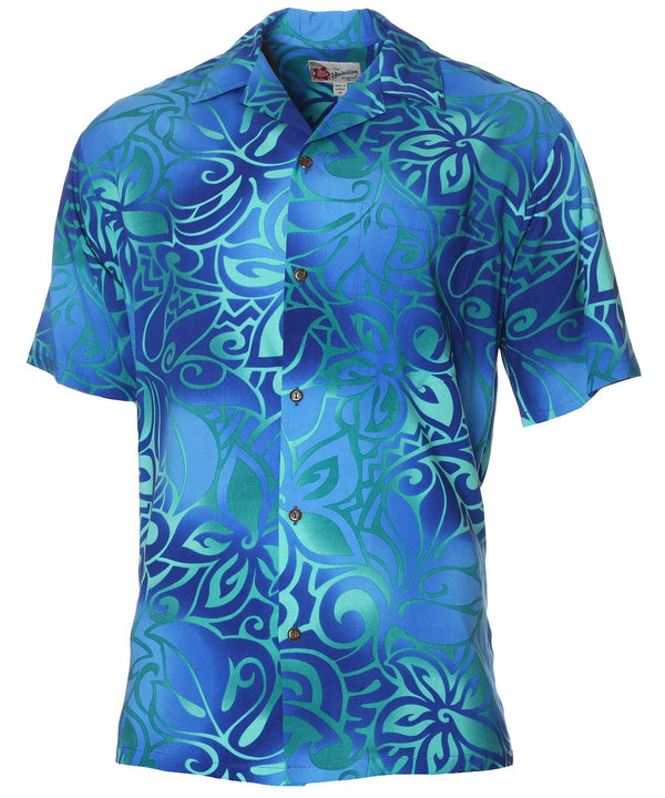 Tribal Tiare Aloha Shirt Navy