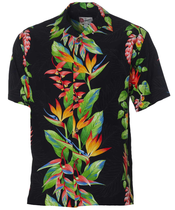 Hawaiian Shirt Birds of Paradise Panel Black