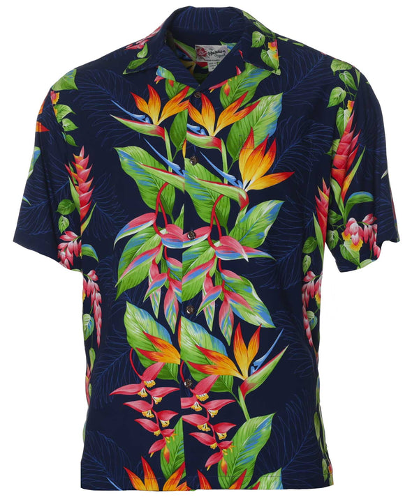 Hawaiian Shirt Birds of Paradise Panel Navy