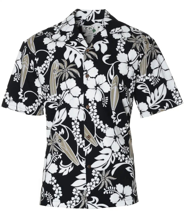 Vintage Surfboard Aloha Shirt Black
