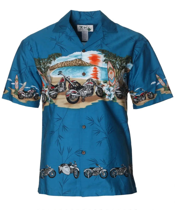 Motorcycle Diamond Head Ride Hawaiian Shirt Blue