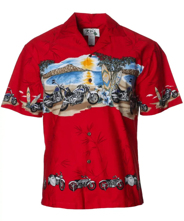 Motorcycle Diamond Head Ride Hawaiian Shirt Red