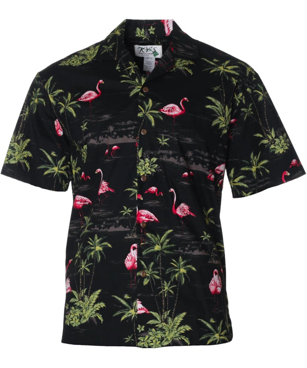 Hawaiian Shirt Flamingo Ohana Black