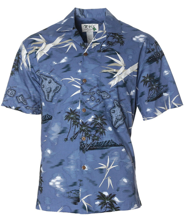 Aloha Shirt 808 Islands Bamboo Blue