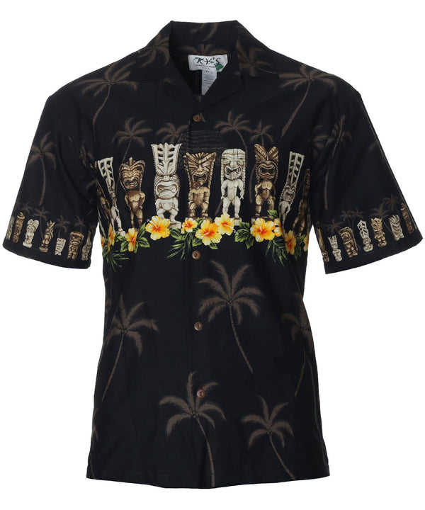 Tiki Collection Chest Border Hawaiian Shirt Black