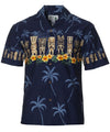 Tiki Collection Chest Border Hawaiian Shirt Navy