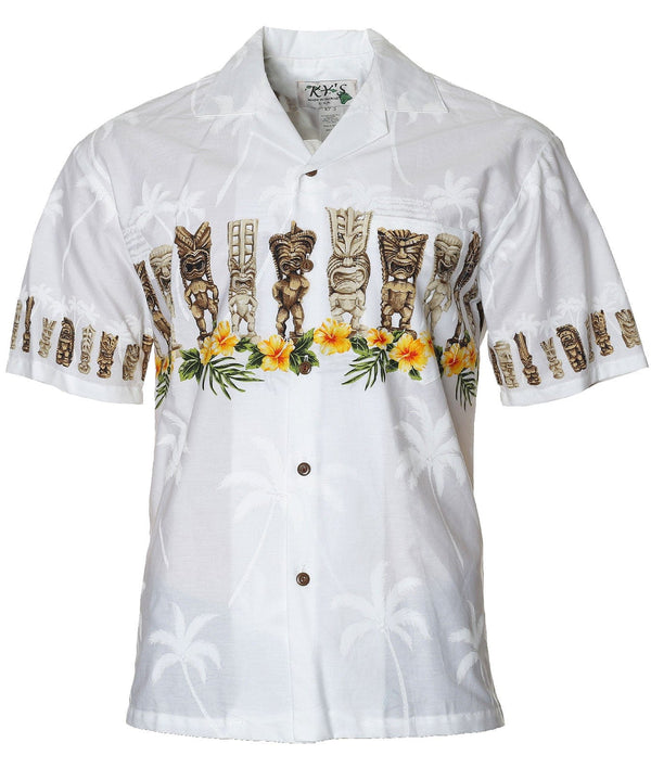 Tiki Collection Chest Border Hawaiian Shirt White
