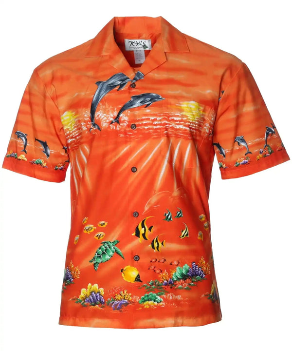 Dolphins Jumping Border Hawaiian Shirt Orange