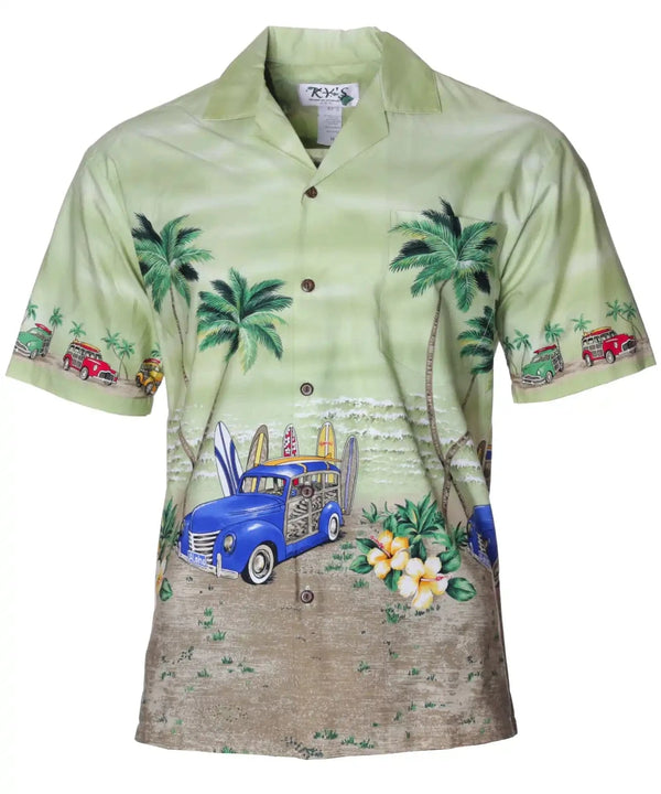 Sweet-Ride Woody Hawaiian Border Shirt Green