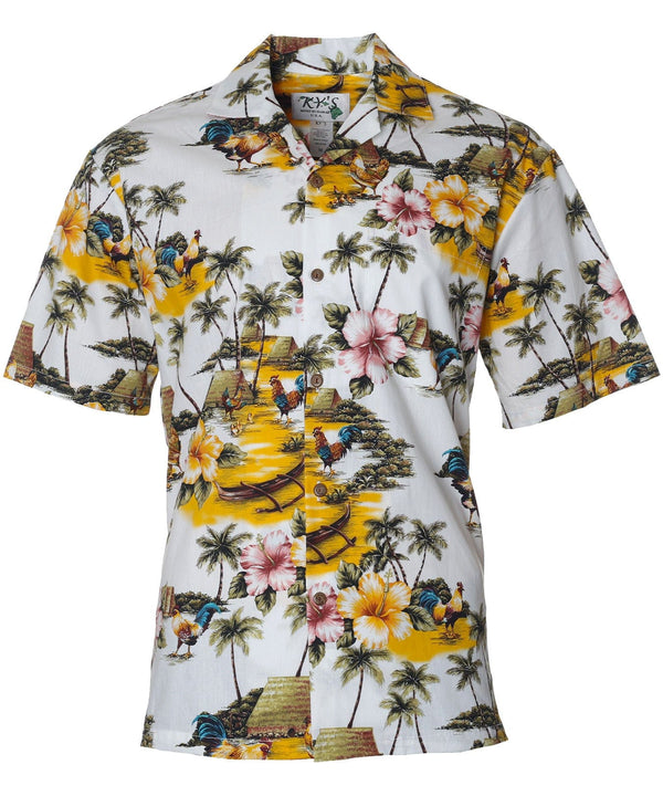 Kauai Island Roosters Aloha Shirt White