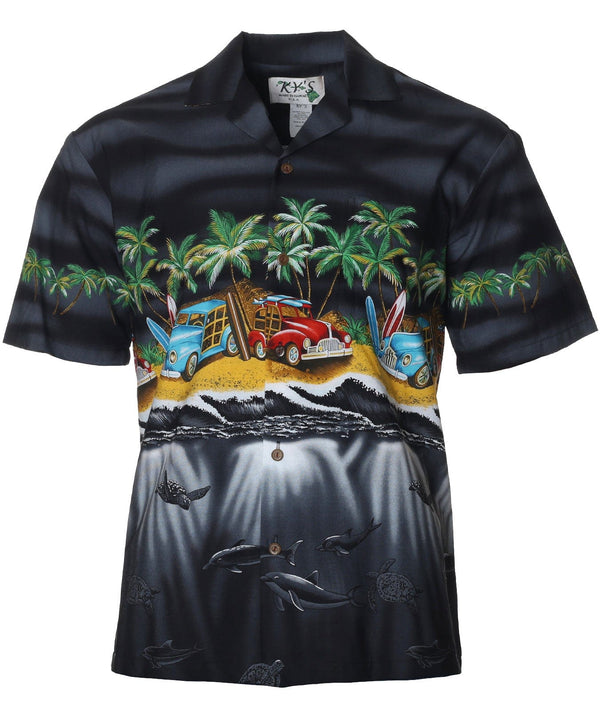 Chest Border Aloha Shirt Magical Beach Black