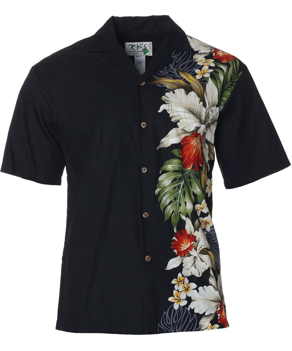 Side Band Design Orchids Koloa Aloha Shirt Black