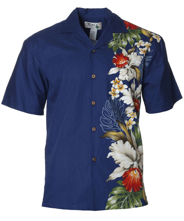 Side Band Design Orchids Koloa Aloha Shirt Navy