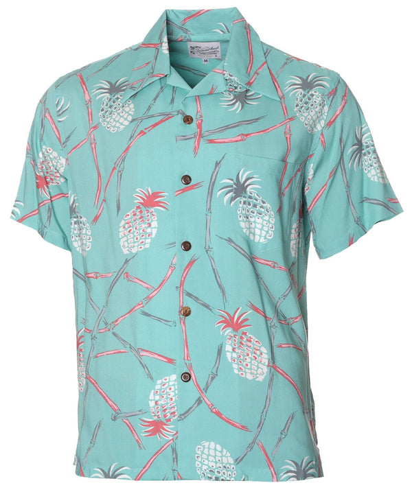 Pineapple Bamboo Retro Hawaiian Shirt Seafoam