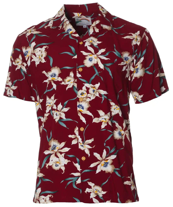 Burgundy Star Orchid Hawaiian Shirt Burgundy