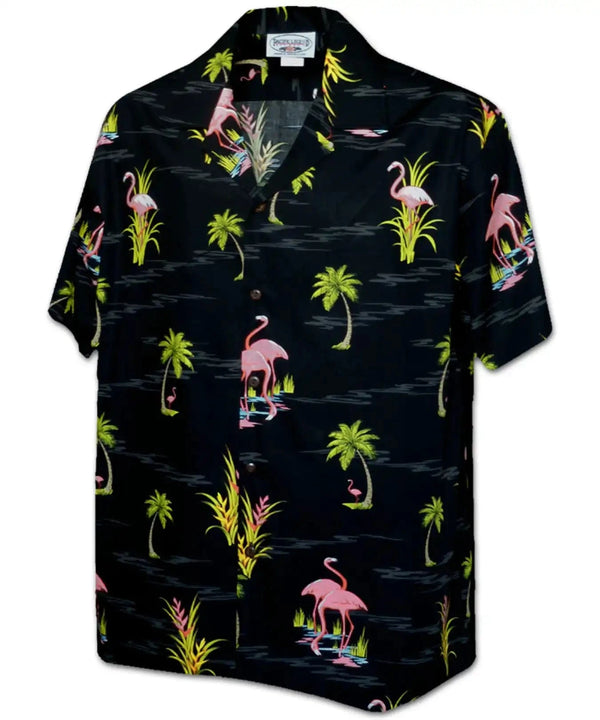 Flamingos & Palms Hawaiian Shirt Black