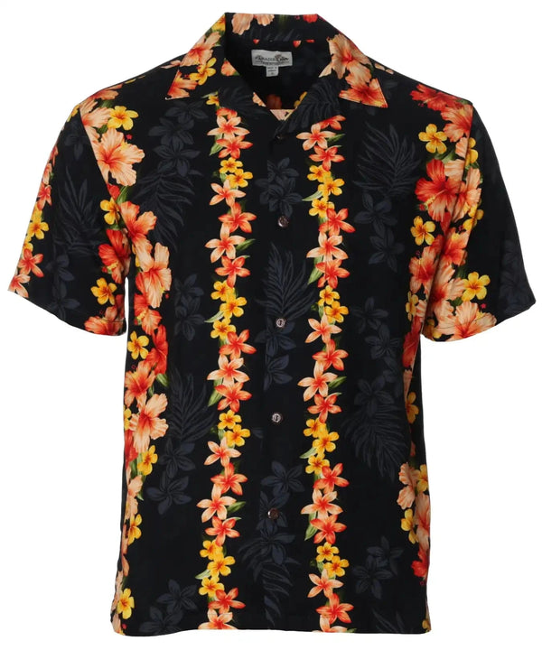 Hawaiian Shirt Plumeria Island Leis Black