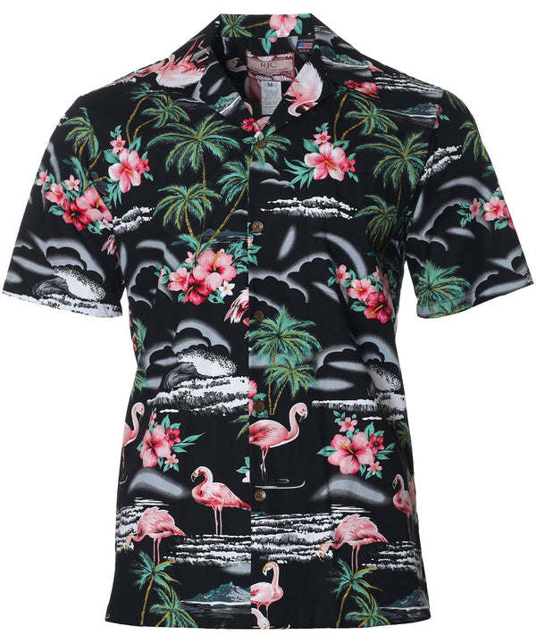 Tropical Flamingos Men's Shirt Black