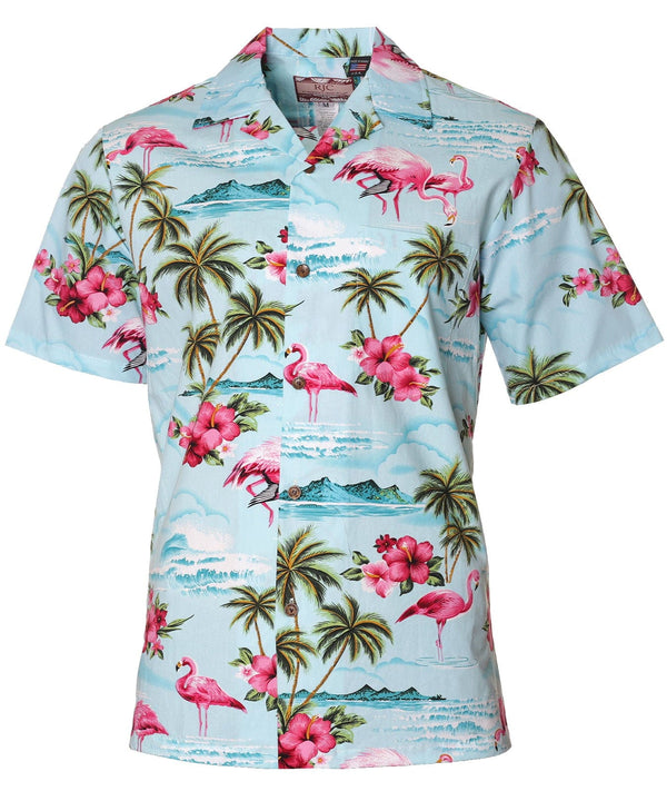 Tropical Flamingos Men's Shirt Light Blue