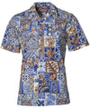 Tapa Honu Mosaic Aloha Style Shirt Blue RJC