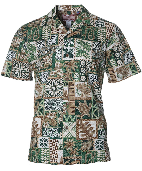 Tapa Honu Mosaic Aloha Style Shirt Green RJC