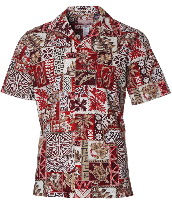 Tapa Honu Mosaic Aloha Style Shirt Red RJC