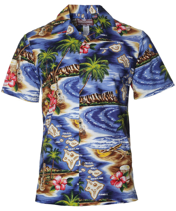 Hawaii Polynesian Aloha Shirt Navy RJC