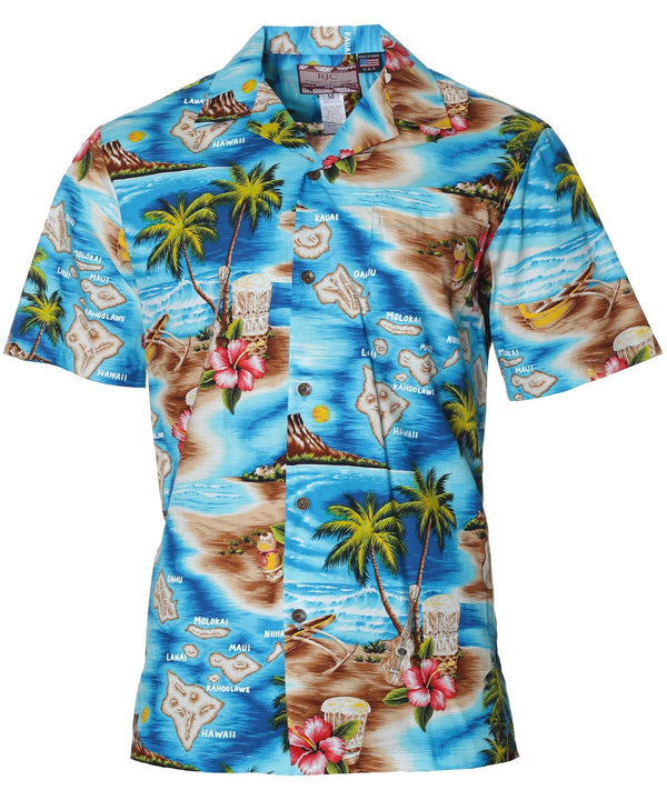 Hawaii Polynesian Aloha Shirt Turquoise RJC