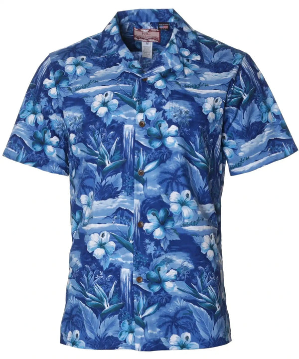 Tropical Falls Hawaiian Shirt Navy