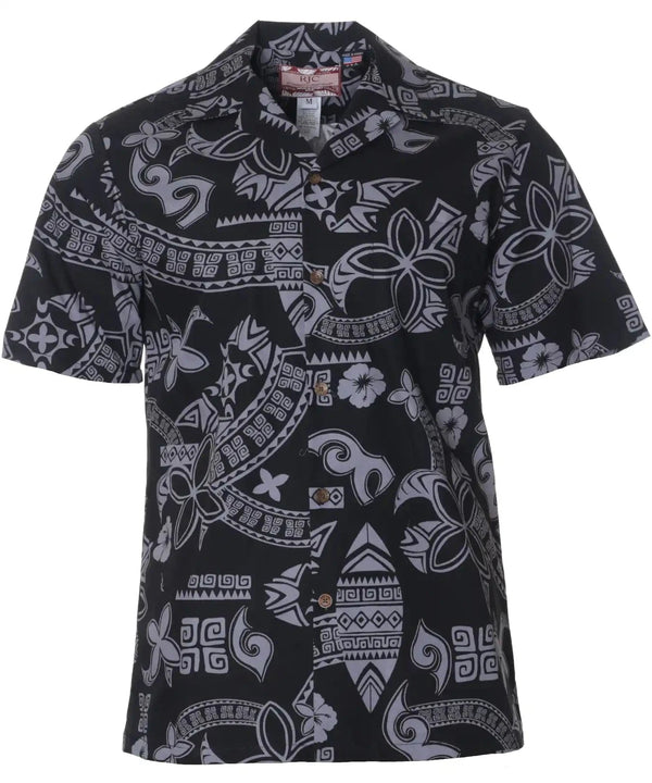 Tribal Plumeria Aloha Shirt Black