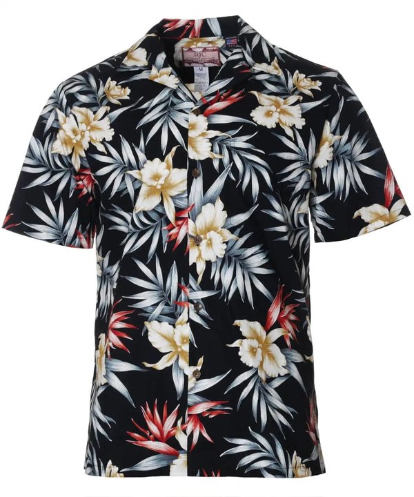 Paradise Orchids Aloha Shirt Black
