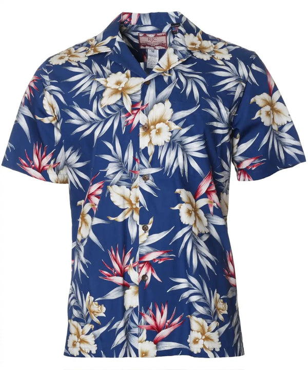 Paradise Orchids Aloha Shirt Blue