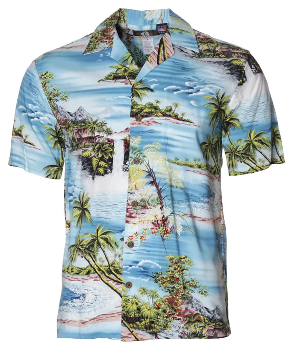 Hana Hou Men Aloha Rayon Shirt Blue