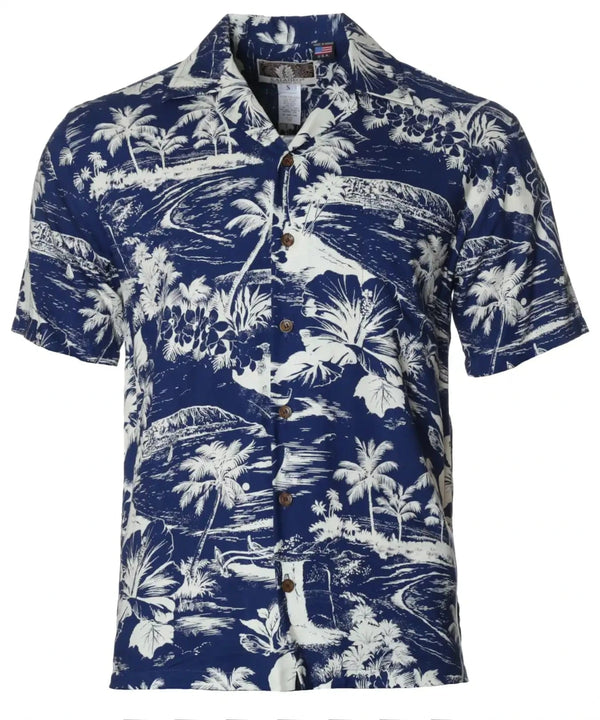 Waimea Falls Aloha Shirt Navy