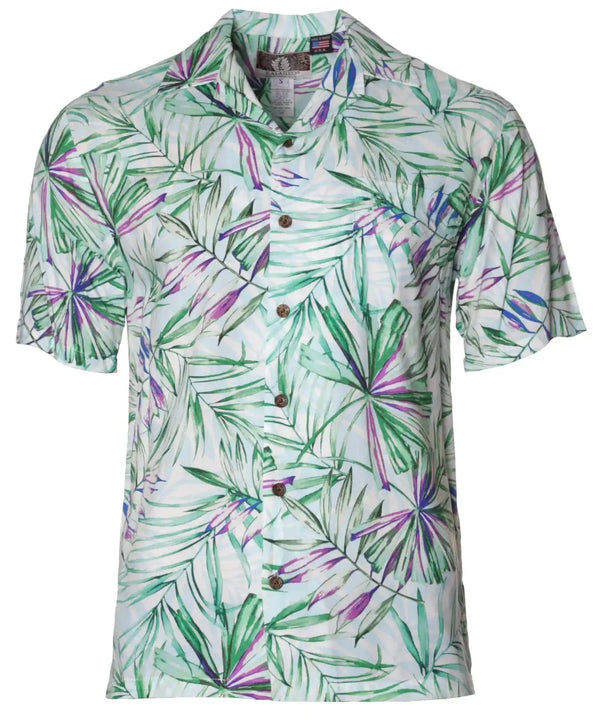 Hawaiian Rayon Shirt Watercolors Palms Green