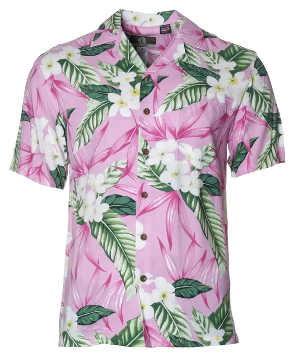 Hawaiian Shirt Plumeria Maile Pink