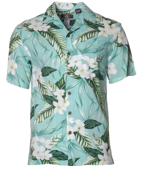 Hawaiian Shirt Plumeria Maile Sage
