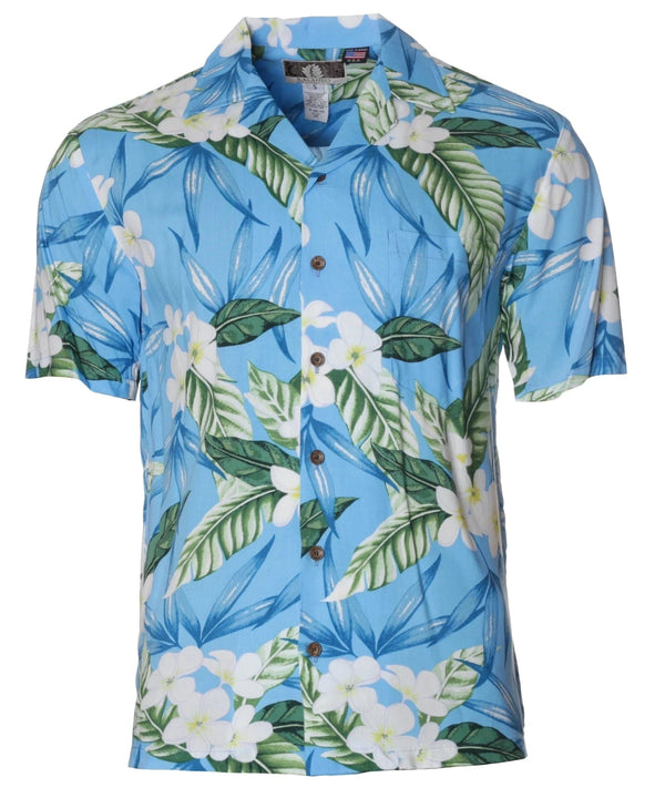 Hawaiian Shirt Plumeria Maile Sky Blue