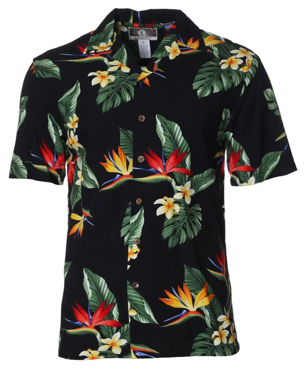 Birds of Paradise Men's Hawaii Rayon Shirt Black