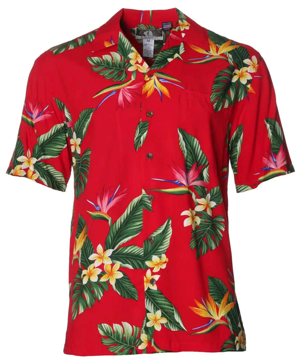 Birds of Paradise Men's Hawaii Rayon Shirt Red