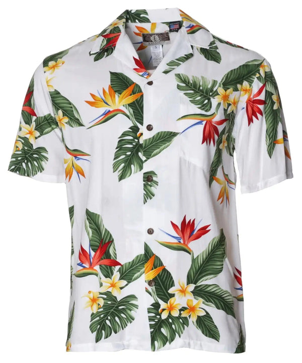 Birds of Paradise Men's Hawaii Rayon Shirt White